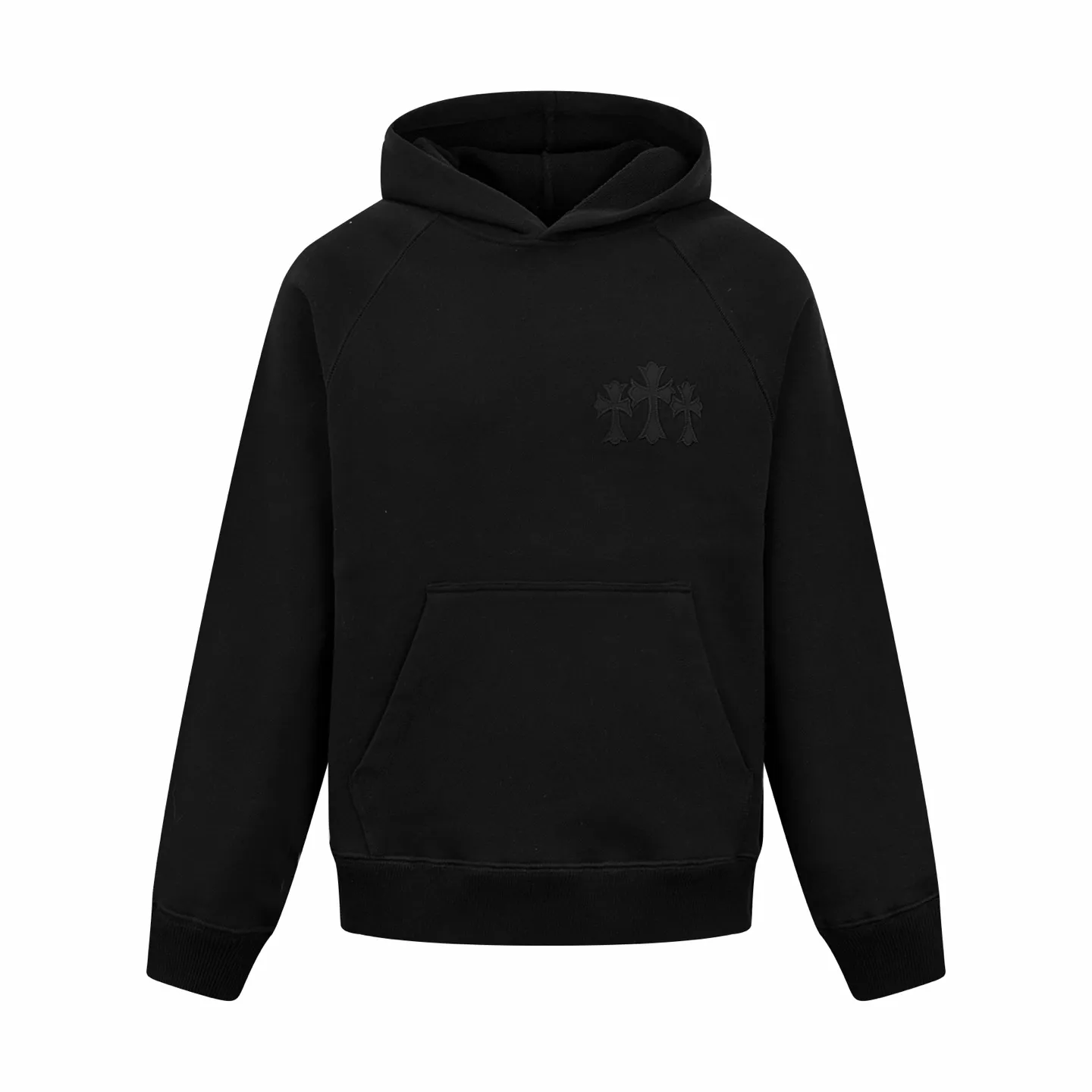 🅿️520 CH Crow Heart Cross Sanskrit Embroidered Hooded Sweatshirt (Black) Original purchase and development for RMB 15,998. The fabric is made of custom-made heavy fortress interwoven air cotton. It is full of texture, thick and solid, and uses classic black as the curtain to give deep sensory luxury. With the Crow Heart Cross appliqué decoration on the chest, it becomes the ultimate interpretation of dark Gothic style. The CH Gothic font is the finishing touch on the back panel, making the totem the thorn in your spirit. The logo iron plate sways slightly with the swing of the body, adding a sense of movement and vitality. It is unobtrusive but has an indescribable aura. It interprets the perfect blend of retro and luxury, using imported machine patch embroidery technology. Using advanced computer control systems and precision mechanical components, the Chrome Hearts logo patch embroidery operation is realized. It presents an embroidery effect with both clarity and three-dimensionality, and the fabrics have been washed. It has a better hand feel and texture. It is not easy to deform, shrink or fade. Maintain long-lasting beauty. Size:S-M-L-XL